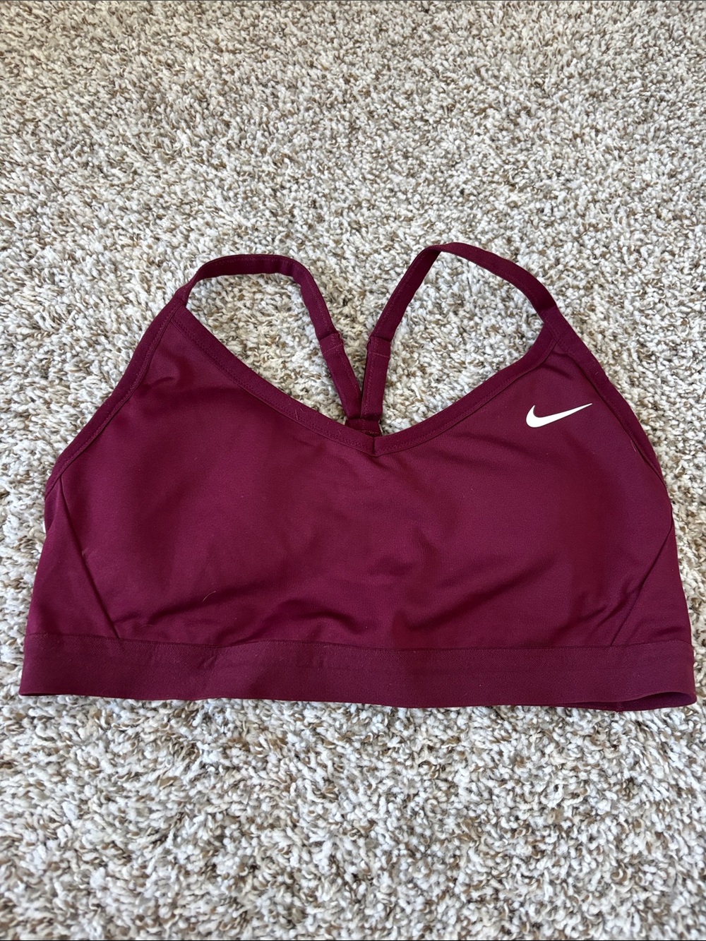 LIKE NEW!! Nike Burgundy Racerback Sports Bra with White Swoosh